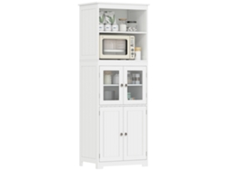 Mueble De Cocina Buffet Con 2 Nichos 4 Puertas (2 De Vidrio) Estante Ajustable 60x30x162 Cm Blanco Organización Moderna