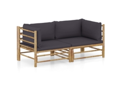 Conjunto de jardín de bambú de 2 piezas con cojines gris oscuro de DKD Home Decor