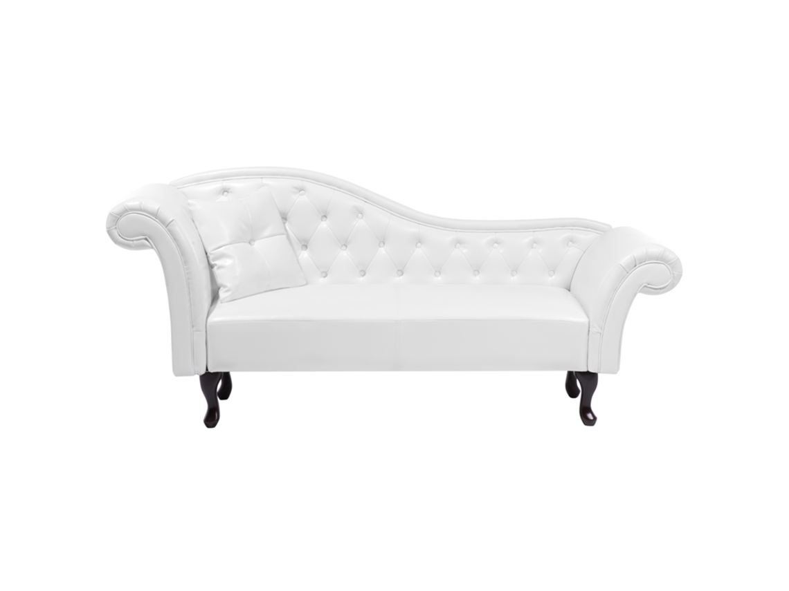 Chaise longue izquierdo BELIANI Lattes de Piel sintética Blanco 188x59x87