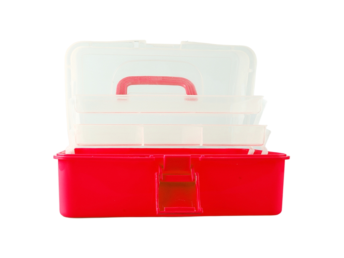 Caja De Almacenamiento Portátil De Plástico De Tres Capas Con Asa Para Manualidades, Cosméticos Y Accesorios - Roja