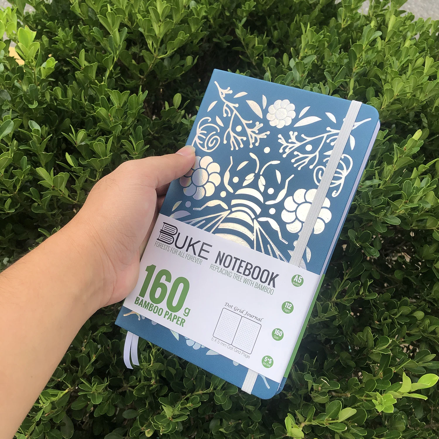 Cuaderno, papel grueso de celulosa de bambú blanco, 160 g/m², 112 páginas, matriz de puntos de 5 x 5 mm. Mdug (azul oscuro)