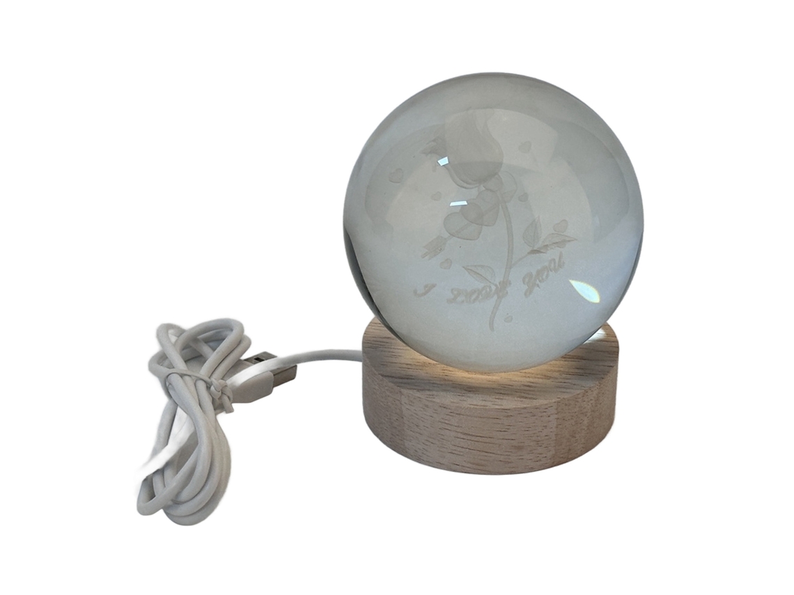 Rebe-adorno De Bola De Cristal 3d Luminoso Con Base De Madera Sólida, Lámpara Nocturna Con Grabado Interior