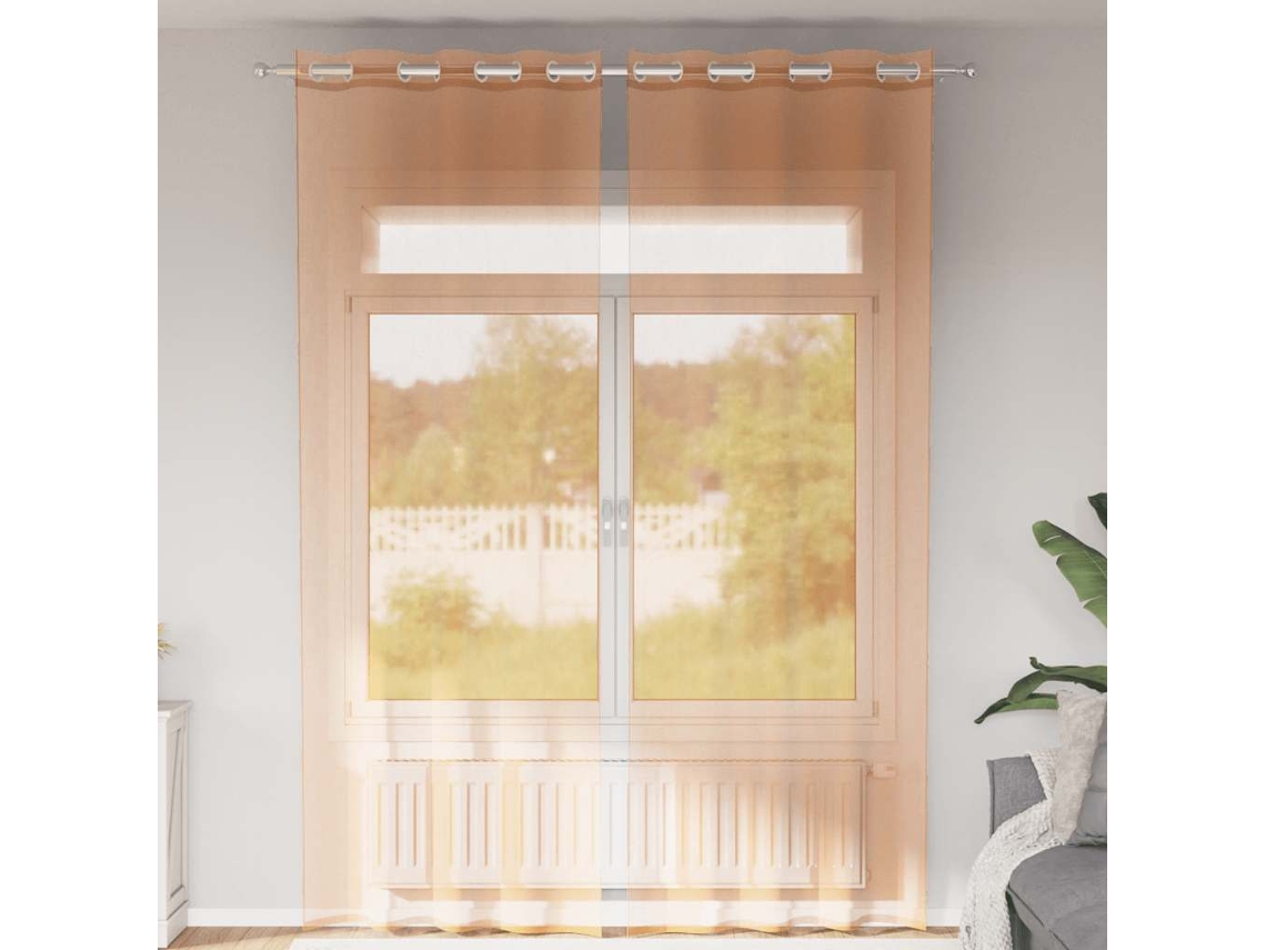 Cortinas De Gasa Con Ojales 2 Uds Terracota