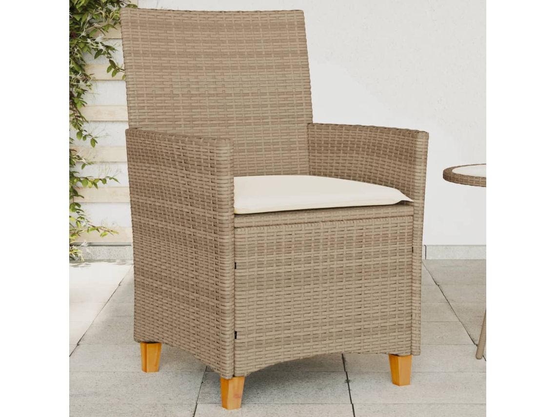 Sillas de jardín DKD Home Decor de 2 piezas con cojines, mimbre/madera beige