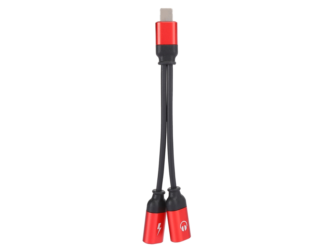 Cable Adaptador De Carga Para Auriculares 2 En 1 Para Ios, Enchufe De Aleación De Aluminio, Plug And Play, Doble Orificio, Rojo