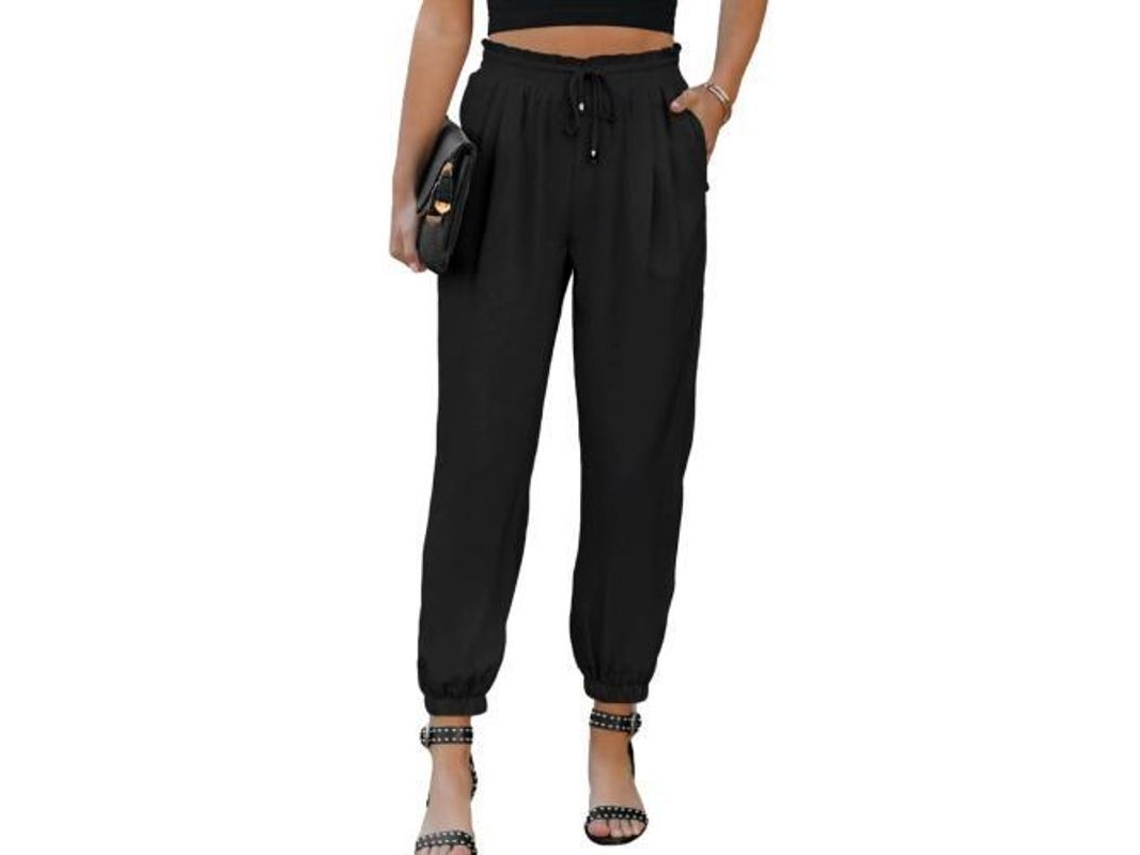 2026-pantalones De Lino Casual Sueltos Con Cintura Alta Elástica Y Bolsillos Para Mujer