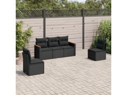 Conjunto de 5 sofás de jardín con cojines de mimbre sintético negro, Dkd Home Decor