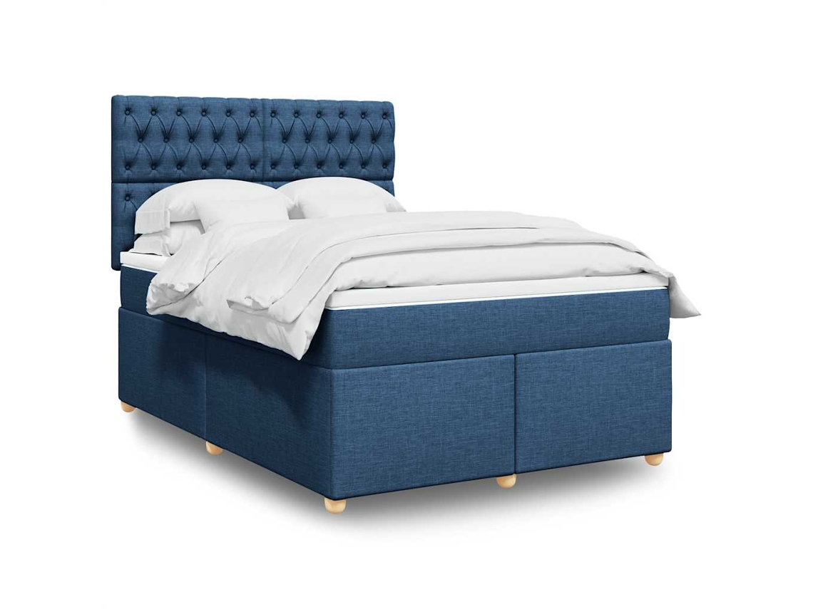 Cama Box Spring Con Colchón Tela Azul 140x190 Cm