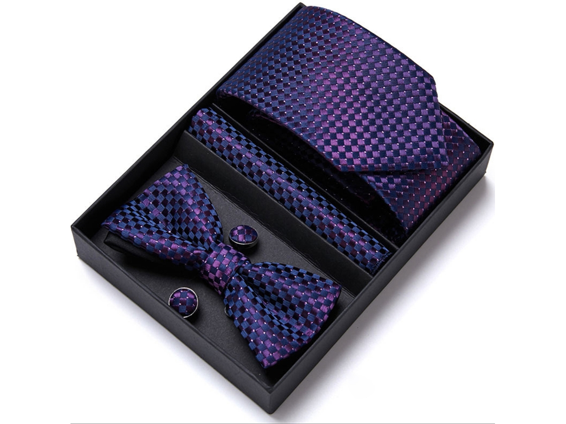 Conjunto De Corbata Para Hombre, Pajarita, Pañuelo, Botones, Manga, Regalo Elegante, Morado Oscuro.