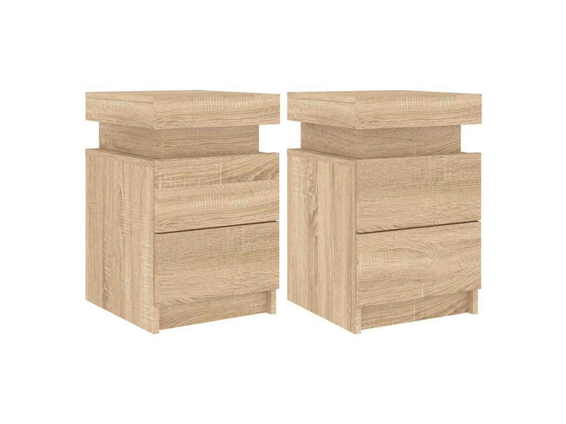 Juego de 2 mesitas de noche Maison Exclusive con luces LED, 35x39x55 cm, en roble Sonoma.