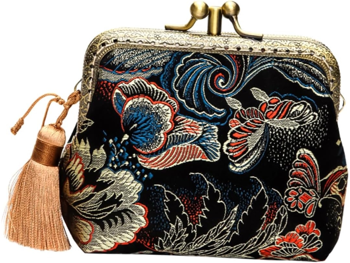 Monedero Retro De Doble Capa Con Borla, Estuche Portátil Para Mujer.