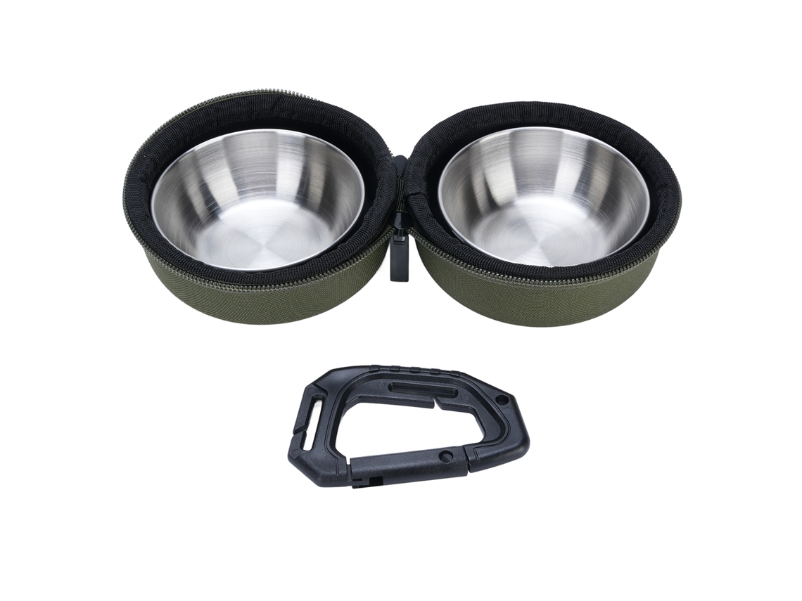 Comedero Plegable Portátil De Acero Inoxidable Para Perros Con Bolsa De Eva Y Cierre Para Viajes Y Acampadas - Verde