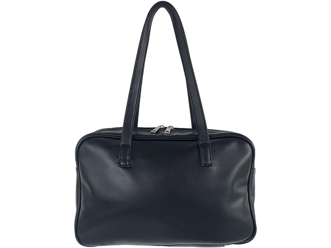Bolso De Hombro Negro De Pu Para Mujer, Ligero, De Gran Capacidad Con Cierre De Cremallera, Empaque Delicado.