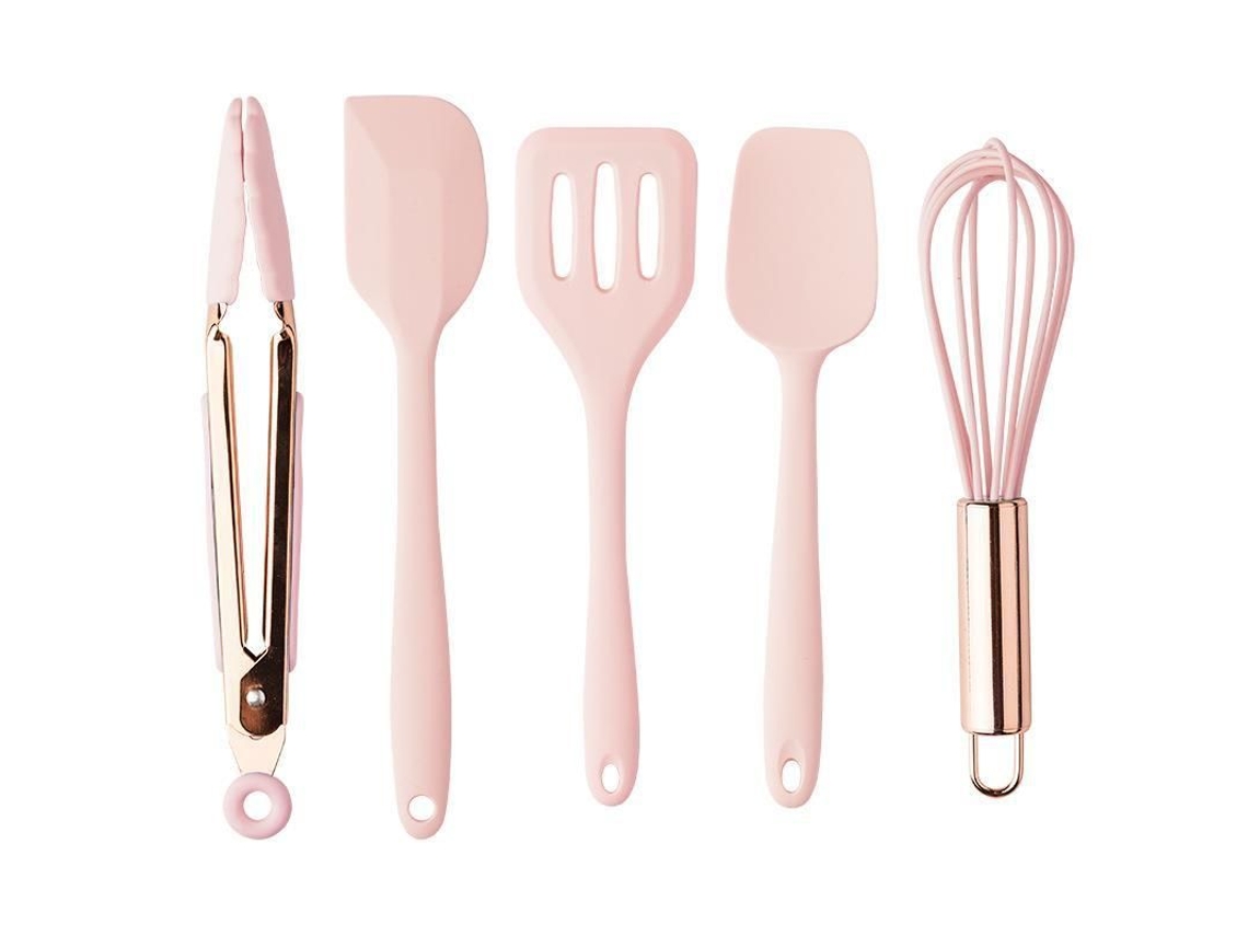 2026da-set De 5 Utensilios De Cocina De Silicona Resistente Al Calor Para Horneado, Colador Y Cucharas Antiadherentes (rosa)