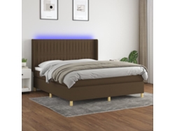 Cama Box Spring Colchón Luces Led Tela Marrón Oscuro 180x200cm