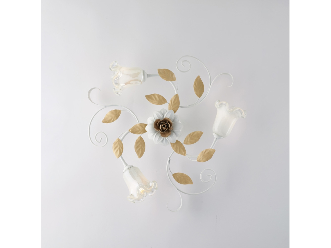 Cesto - Plafón Shabby De Hierro Lacado Blanco 3 Luces Al.17 - Ø56 - Bl274-pl3-bco