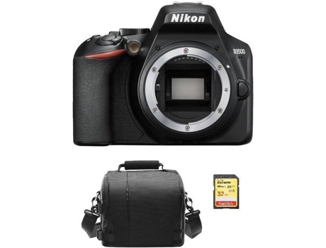 Kit Cámara Réflex NIKON D3500 Corpo Negro + Tarjeta SD de 32GB + Funda para cámara
