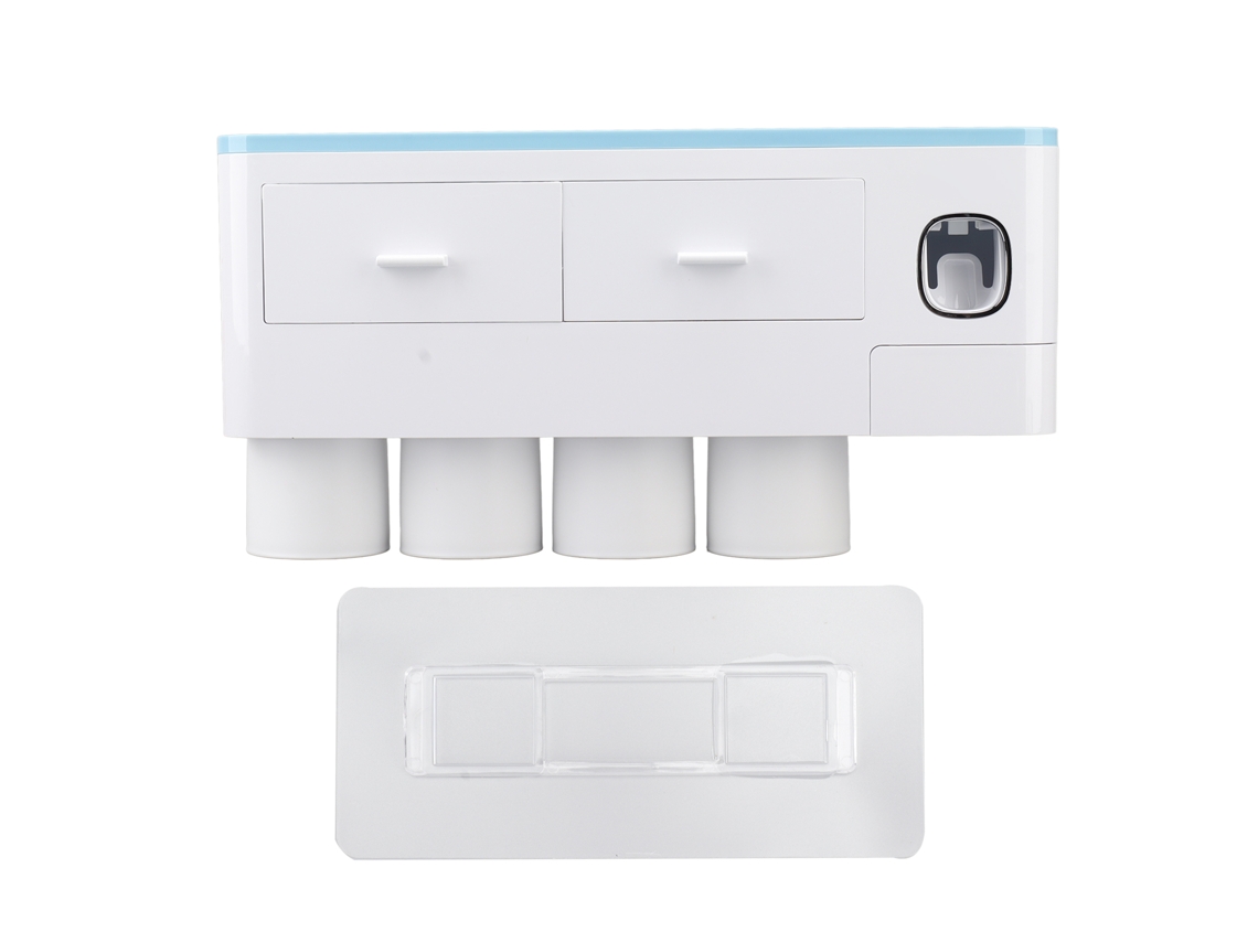 Dispensador De Pasta De Dientes De Pared Con 4 Vasos, Kit Extractor Para Baño, Pp Abs Azul