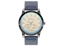 Reloj De Cuarzo Para Hombre Con Correa De Cuero Pu, Dial De Tres Ojos, Diseño