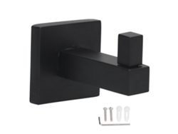 Gancho de pared moderno y robusto de color negro para toallas de baño.