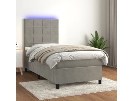 VIDAXL Colchón con somier/LED (Gris - Terciopelo - 90 x 200 cm)