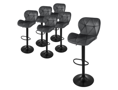 Lote de 6 taburetes de bar tapizados en terciopelo silla gris altura regulable 59-79cm