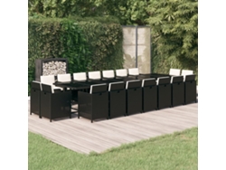 19 Pcs Conjunto Jantar P/ Jardim C/ Almofadões Vime Pe Preto Dkd Decoración Del Hogar