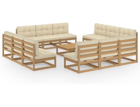 Conjunto 13 Muebles de jardín VIDAXL con cojines madera de pino maciza