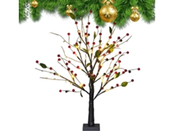 Árbol Iluminado Con Flores De Bayas Rojas - Decoración Navideña Para Mesa | Oficina