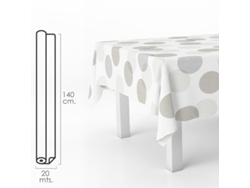 Mantel Hule Rectangular Circulos Beis. Impermeable Antimanchas PVC 140 cm x 20 metros. Rollo Recortable. Interior y Exterior ORYX