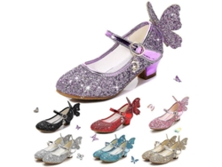 Zapatos De Cuero Para Niñas Princesa Con Brillo Tacón Alto Mariposa Doz27 Plata Veintisiete Plata