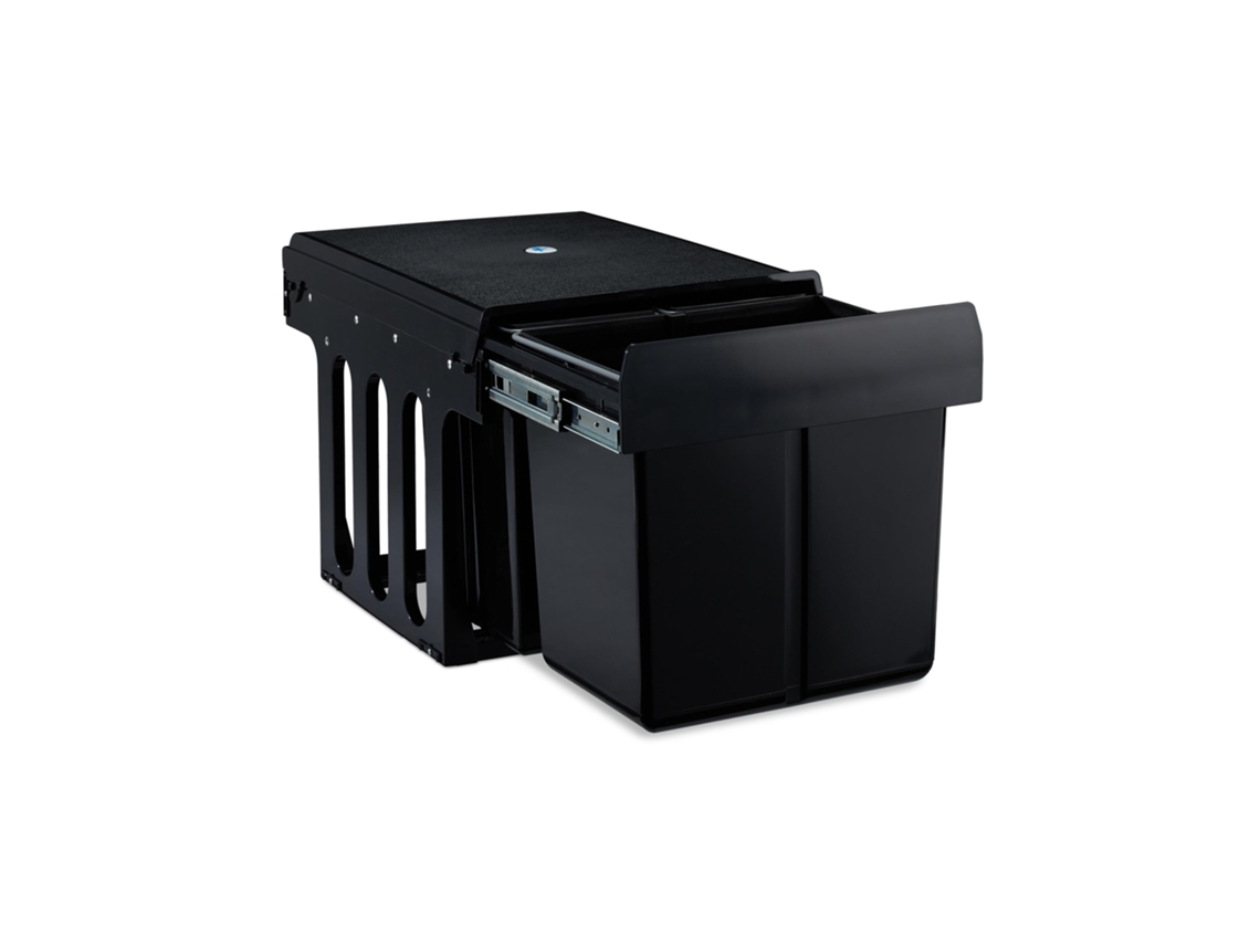 Relaxdays Cubo De Basura 3 Compartimentos, Papelera Cocina Extraíble Bajo Fregadero, 15 L Y 2x8 L, 35,1x34,3x48cm, Negro