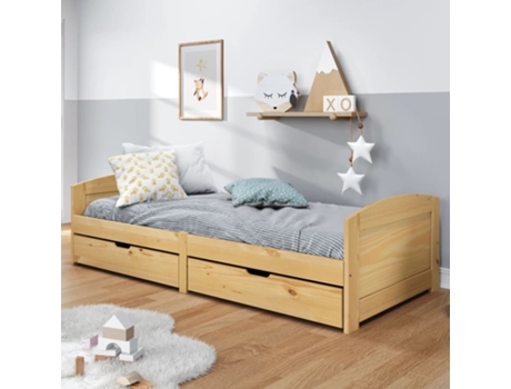 MAISON EXCLUSIVE Sofá cama con 2 cajones madera maciza pino IRUN 90x200cm