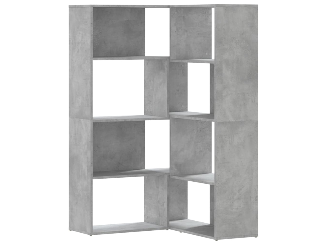 Librería de esquina con 4 estantes, MAISON EXCLUSIVE, en derivados de la madera, Gris Cemento.