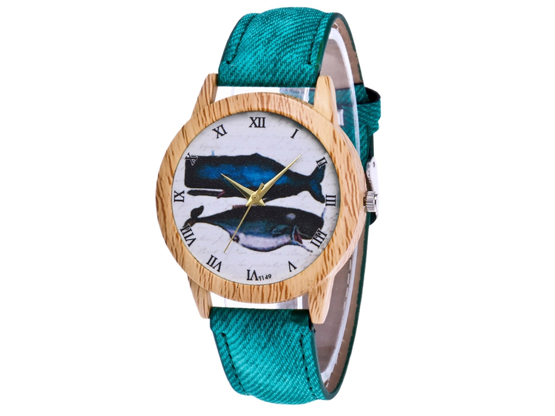 Reloj De Pulsera Unisex Zhoulianfa Jeans Con Movimiento De Cuarzo Y Estampado De Tiburón Verde.