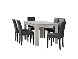 Mesa de comedor + 6 sillas Forssa MDF y polipiel 140x90x77cm - Roble blanco + Gris oscuro [EN.CASA]