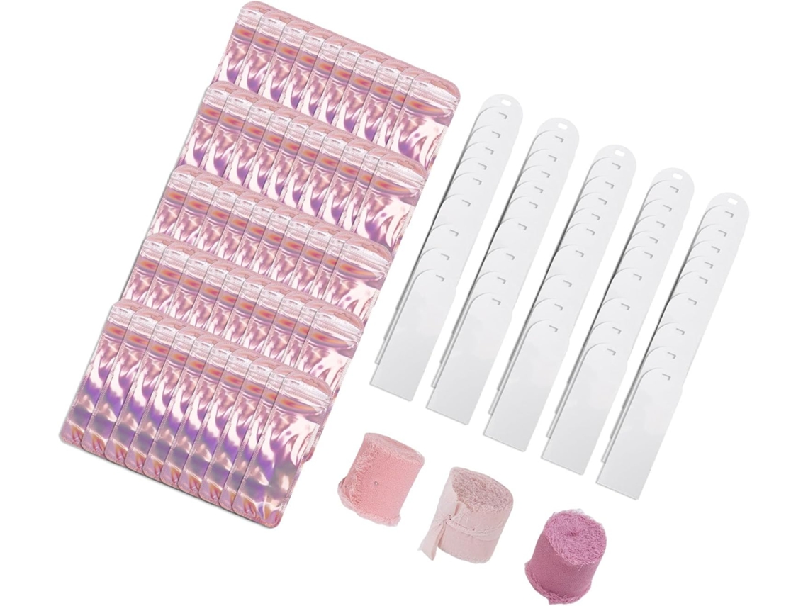 Juego De 50 Marcapáginas, Bolsillos Y Cintas De Acrílico Transparente En Blanco.