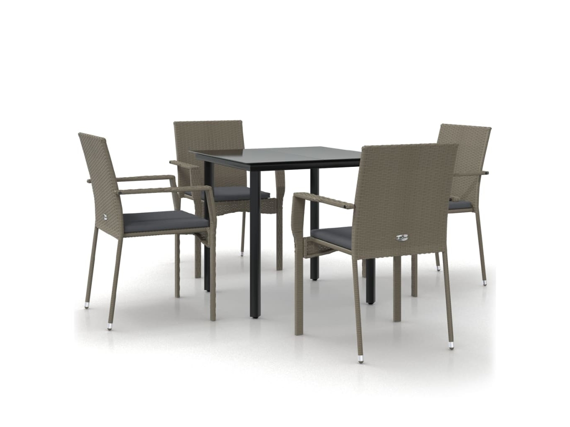 Maison Exclusive - Juego de comedor de jardín de 5 piezas con cojines de mimbre, negro/gris