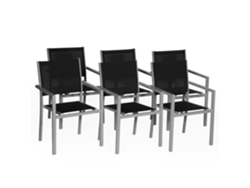 Juego de 6 sillas de aluminio gris - textileno negro HAPPY GARDEN