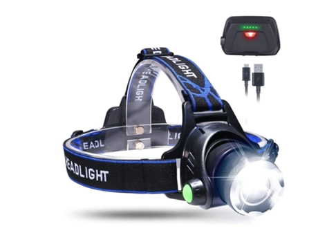 Linternas frontales Linterna frontal con zoom LED recargable a prueba de agua USB con batería de litio incorporada Negro BISBISOUS VIGA EUROPE