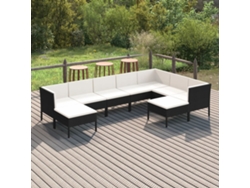 Conjunto de jardín de 9 piezas con cojines, mimbre sintético negro, DKD Home Decor