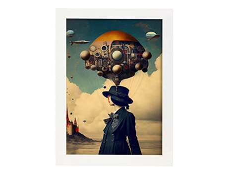 NACNIC Poster Viajero En Estilo Surrealismo Cinematográfico Ilustraciones Y Grabados De Historieta Abstracta Y Artística A4 Marcos Blancos
