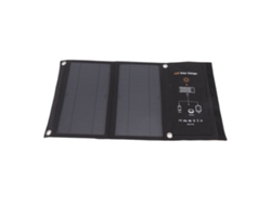 Cargador plegable de panel solar monocristalino de 15 W con dos puertos USB para teléfonos móviles y dispositivos portátiles.