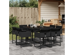 Juego de comedor de jardín de 9 piezas con cojines de mimbre negros de DKD Home Decor