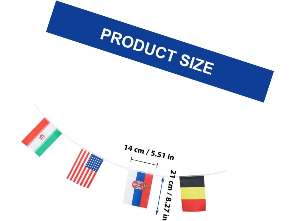 Guirnalda Con 32 Banderas Internacionales, Fabricada En Poliéster. Fácil De Colgar. Para Uso En Interiores Y
