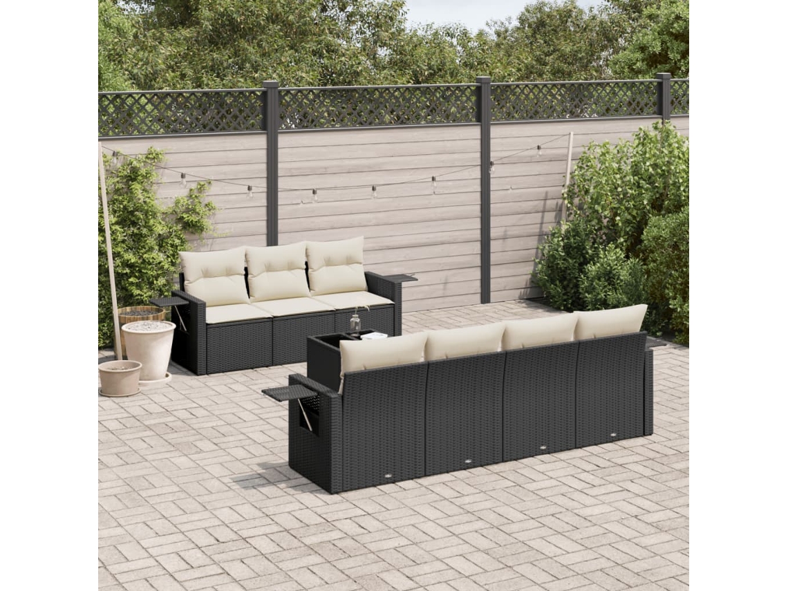 Conjunto de 8 sofás de jardín con cojines de mimbre sintético negro, Dkd Home Decor