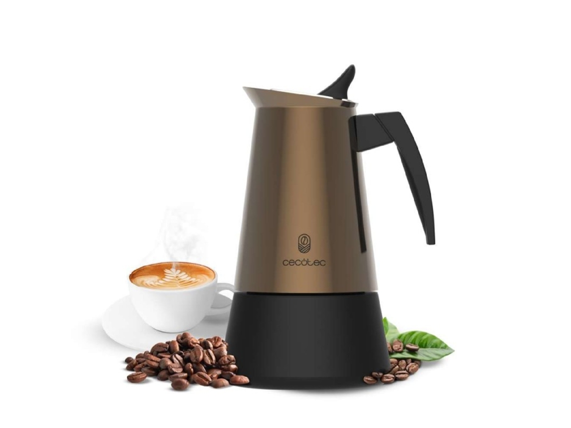 Cecotec Cafetera Italiana Piccolina 200 Gold. 100ml, 2 Tazas De Café, Acero Inoxidable, Apta Todas Superficies, Filtro Premium