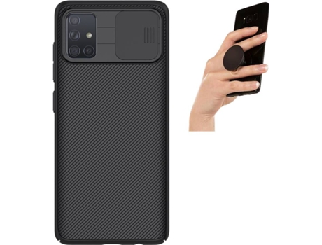 Carcasa y Popsocket Samsung A71 Camshield Nillkin Negro