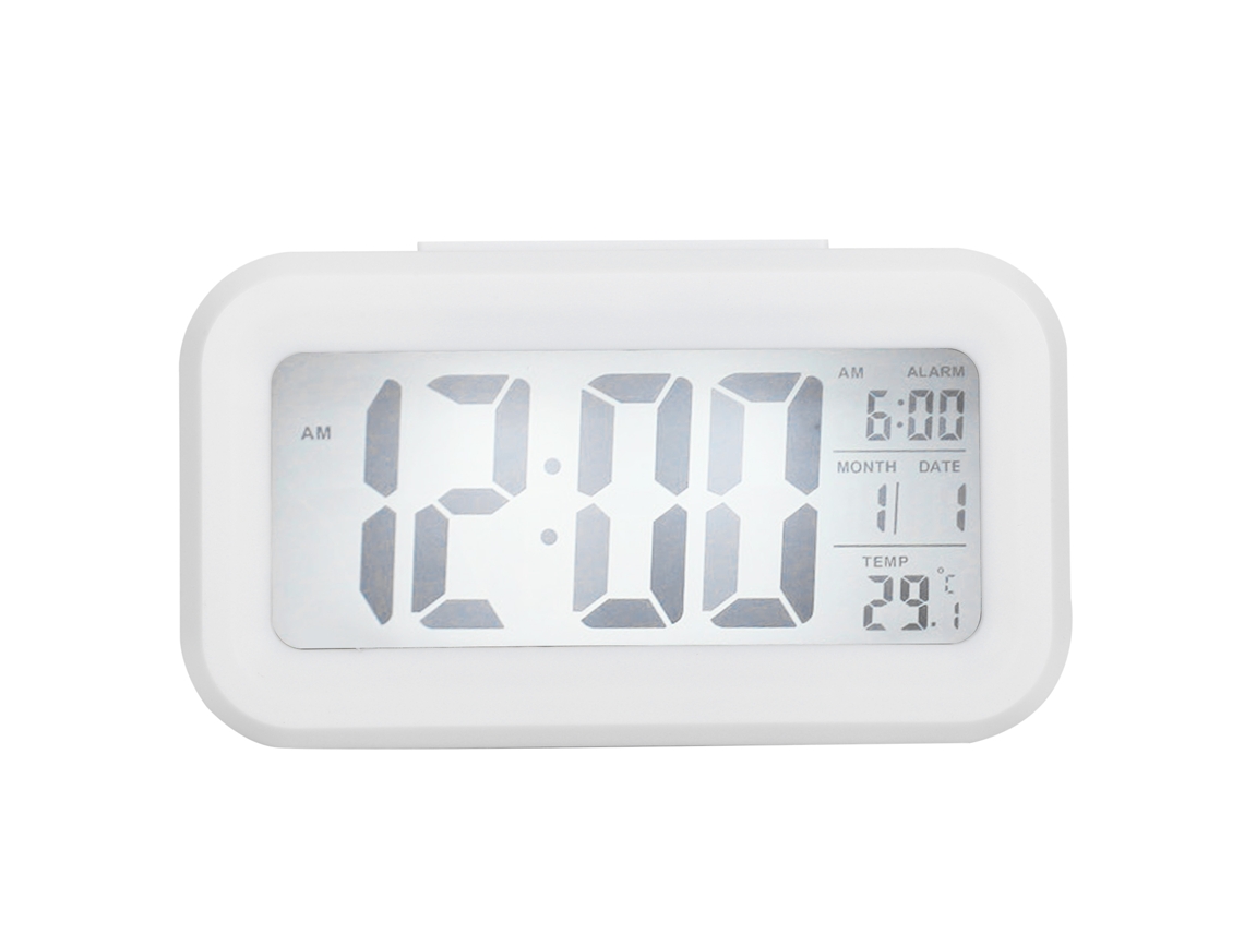 Reloj Electrónico Lcd Pantalla Grande Silencioso Smart Con Tiempo Temperatura Despertador Ghy‑501blanco
