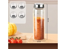 Botella Para Condimentos De Vidrio De Borosilicato Alto (500 Ml), Transparente, Con Tapa Giratoria.